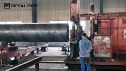 SSAW pipe end trimming and finishing operation SSAW pipe end trimming and finishing operation